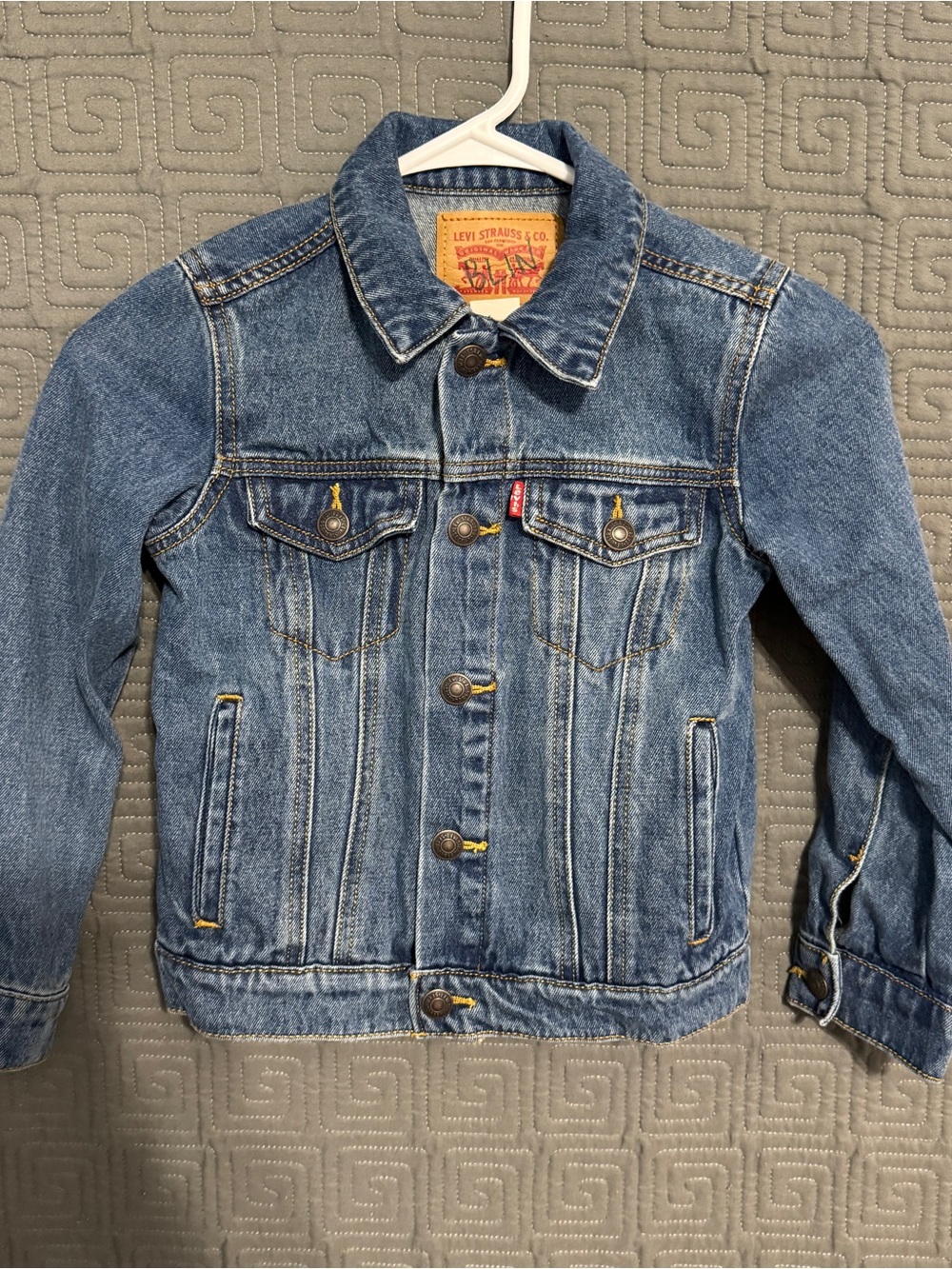 Levis Kids Denim Trucker Jacket Size 6M 5-6 Years Blue Jean Coat Name Written